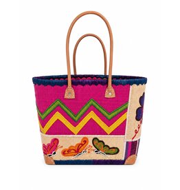 Trukado Rieten Mand - Strand Tas met Vlinders M