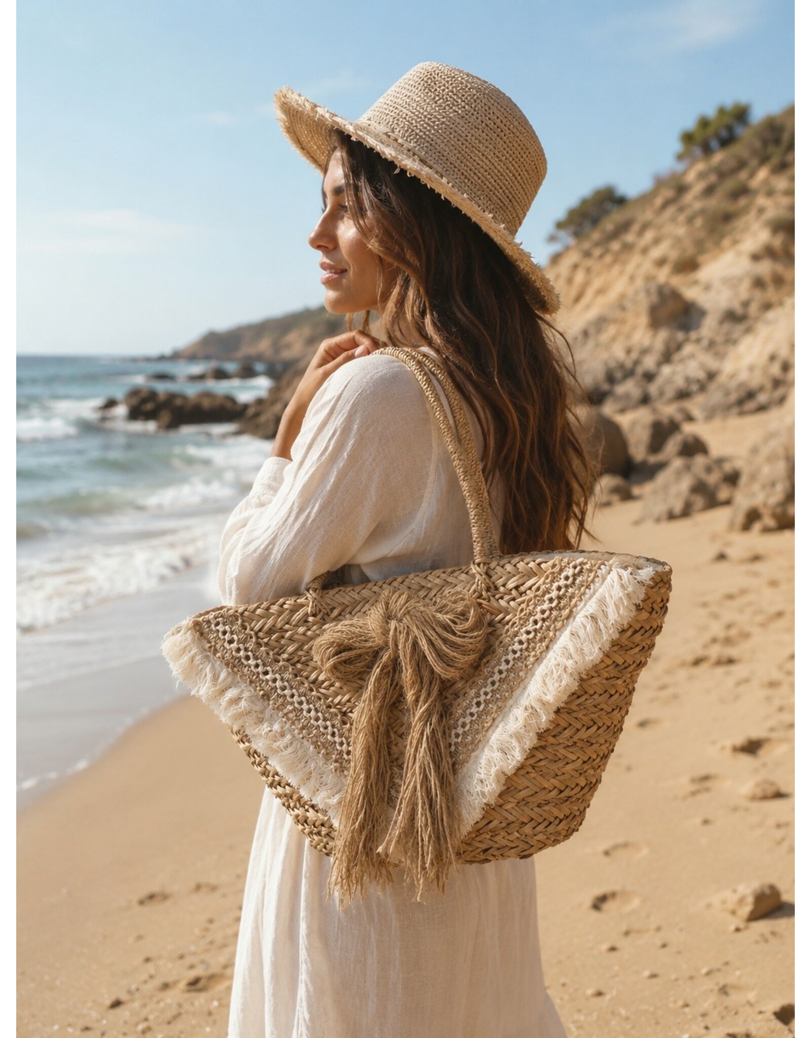 Trukado Modieus - Rieten Mand - Strand Tas Ibiza