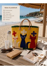 Trukado Modieus - Rieten Mand - Strand Tas met Katten M
