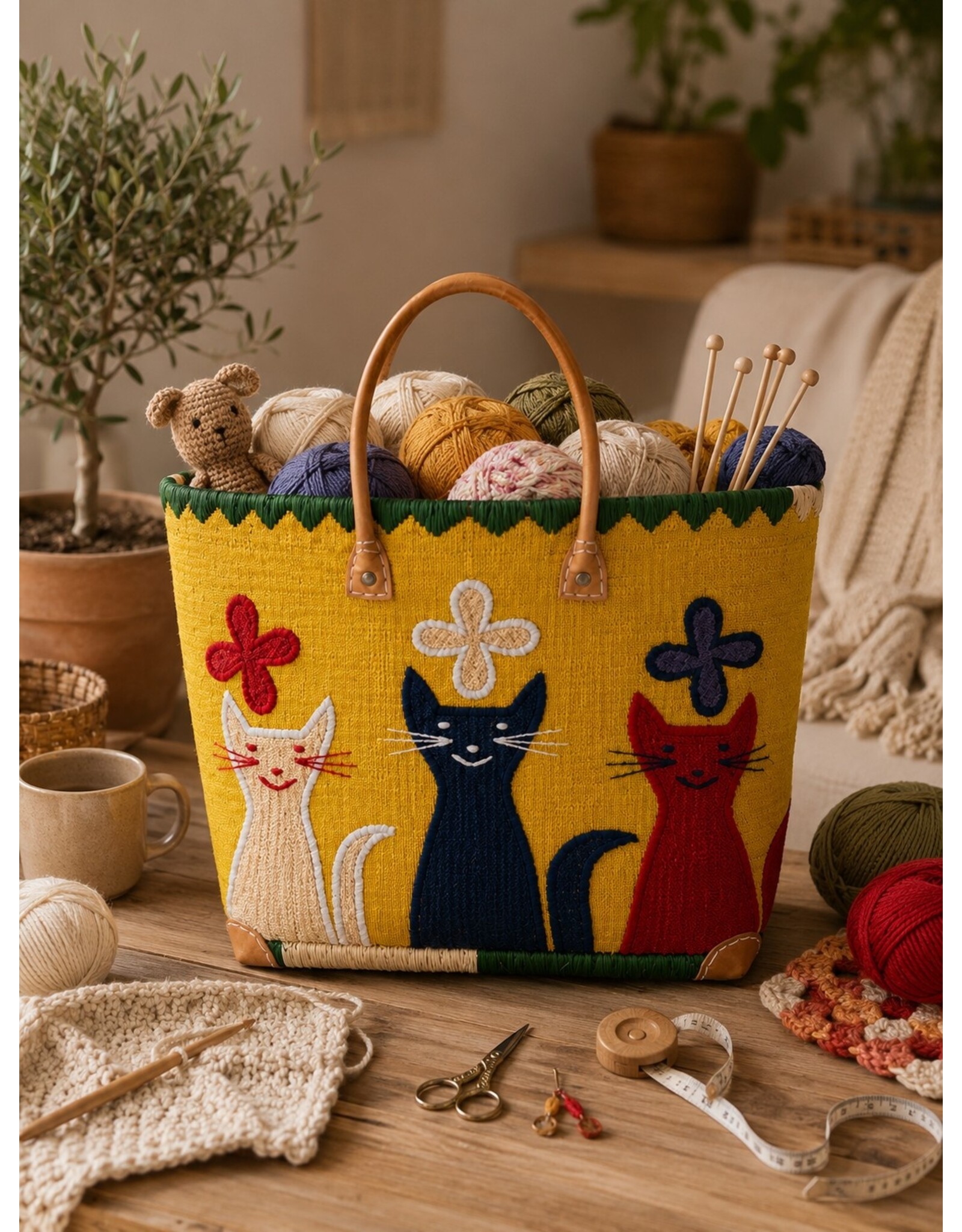 Trukado Fashion bags - Wicker Basket – Beach Bag with Cats L