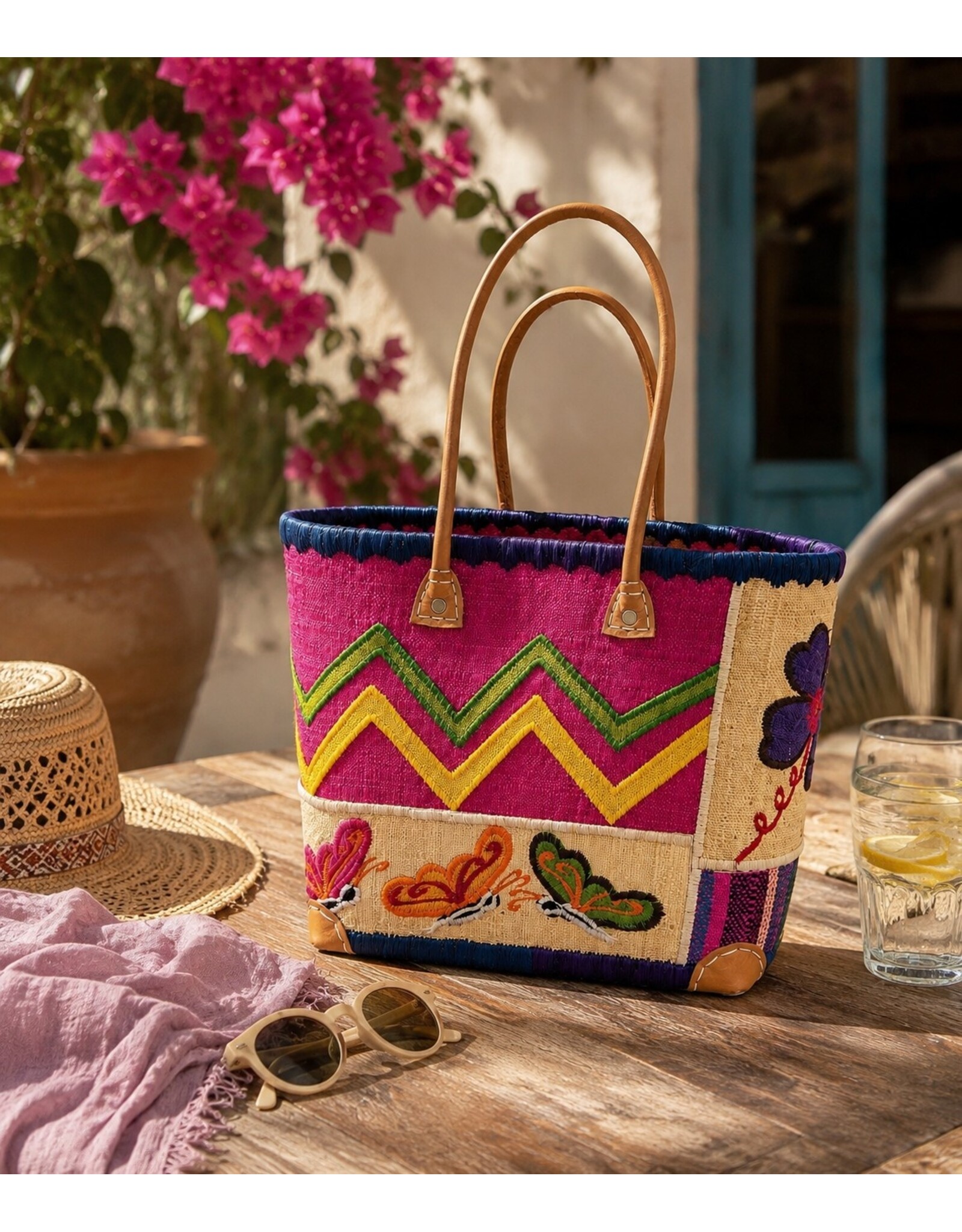 Trukado Fashion bags - Wicker Basket – Beach Bag with Butterflies M