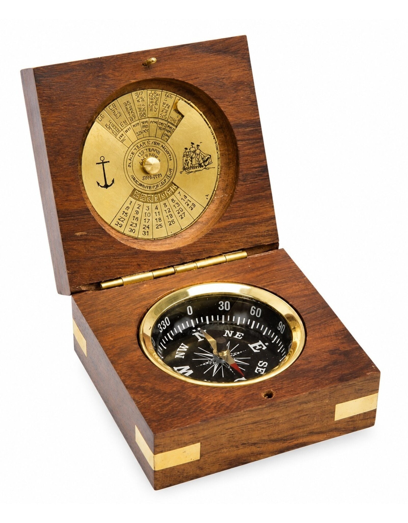 JB Miscellaneous - Brass Compass with Calendar in wooden box