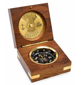 JB Brass Compass with Calendar in wooden box
