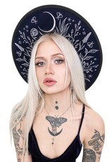 Restyle Gothic and Steampunk accessories - Stellar Glow Hat with Silver Moth & Celestial Embroidery