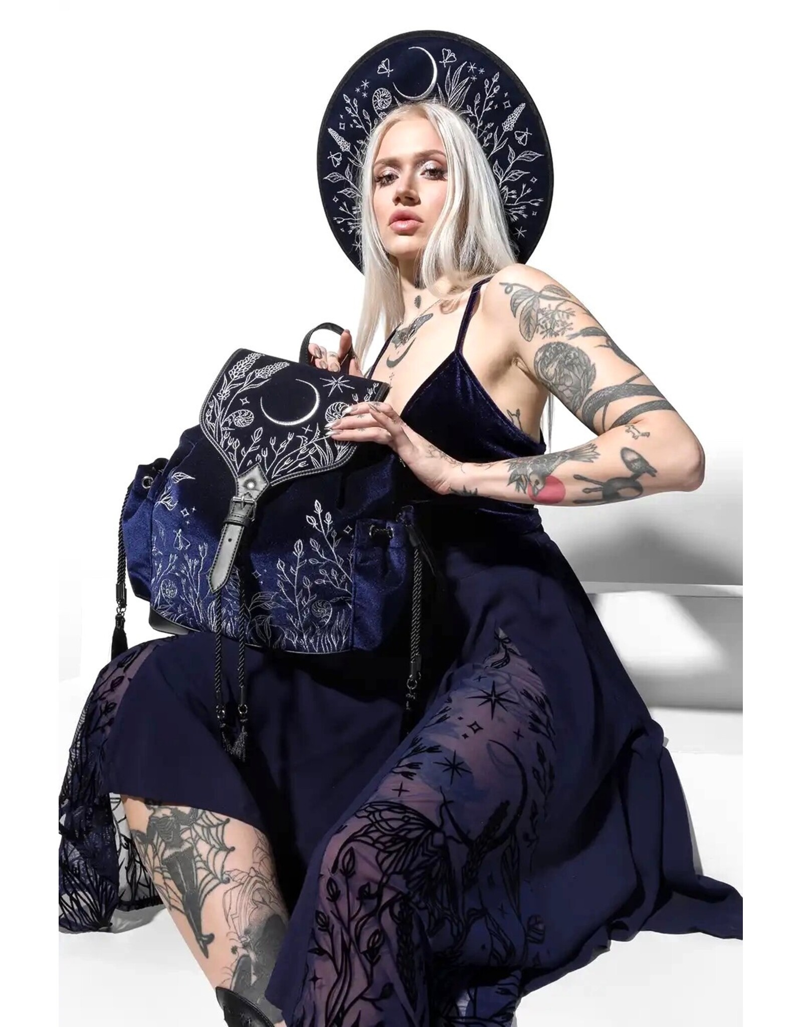 Restyle Gothic and Steampunk accessories - Stellar Glow Hat with Silver Moth & Celestial Embroidery