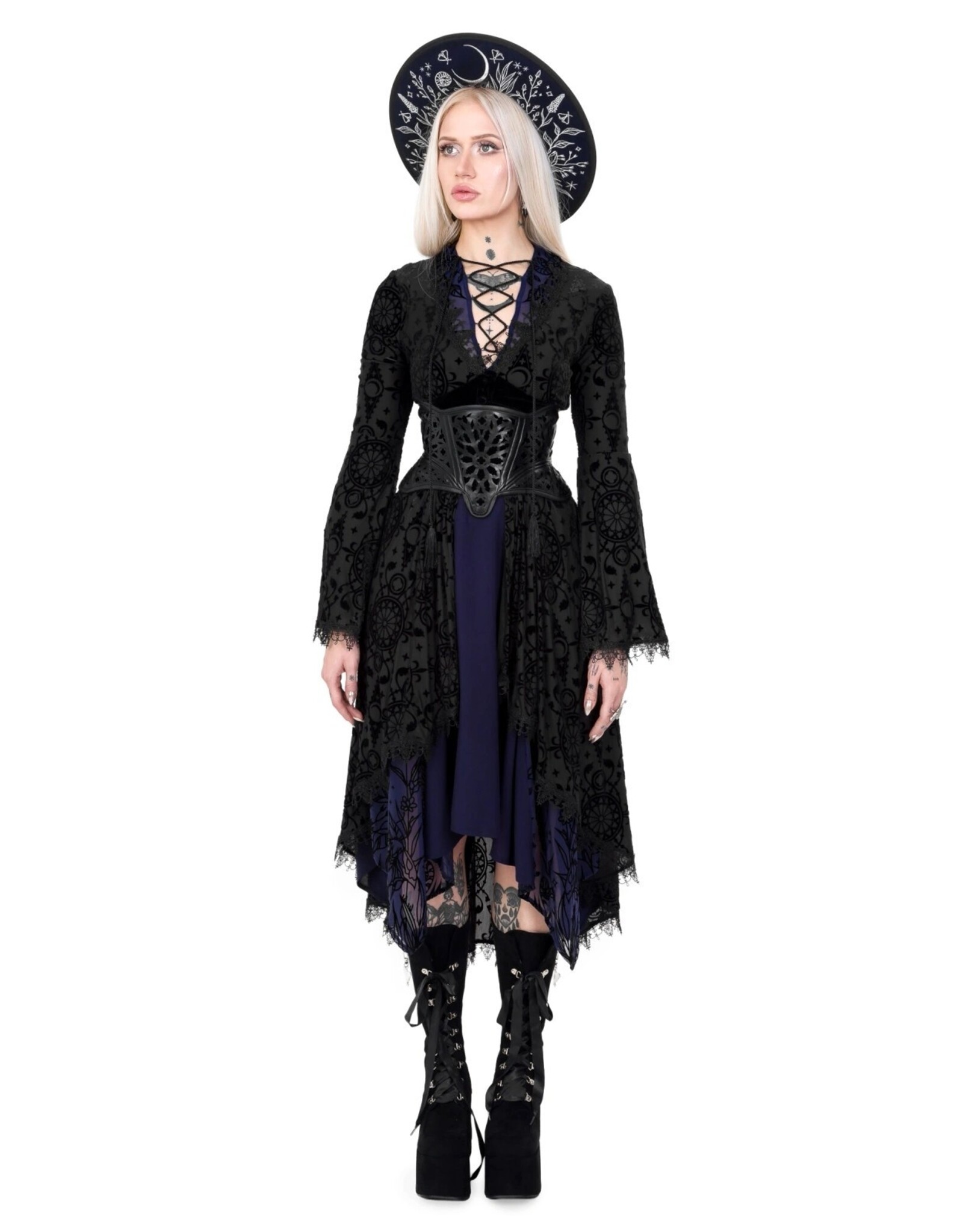Restyle Gothic and Steampunk accessories - Stellar Glow Hat with Silver Moth & Celestial Embroidery