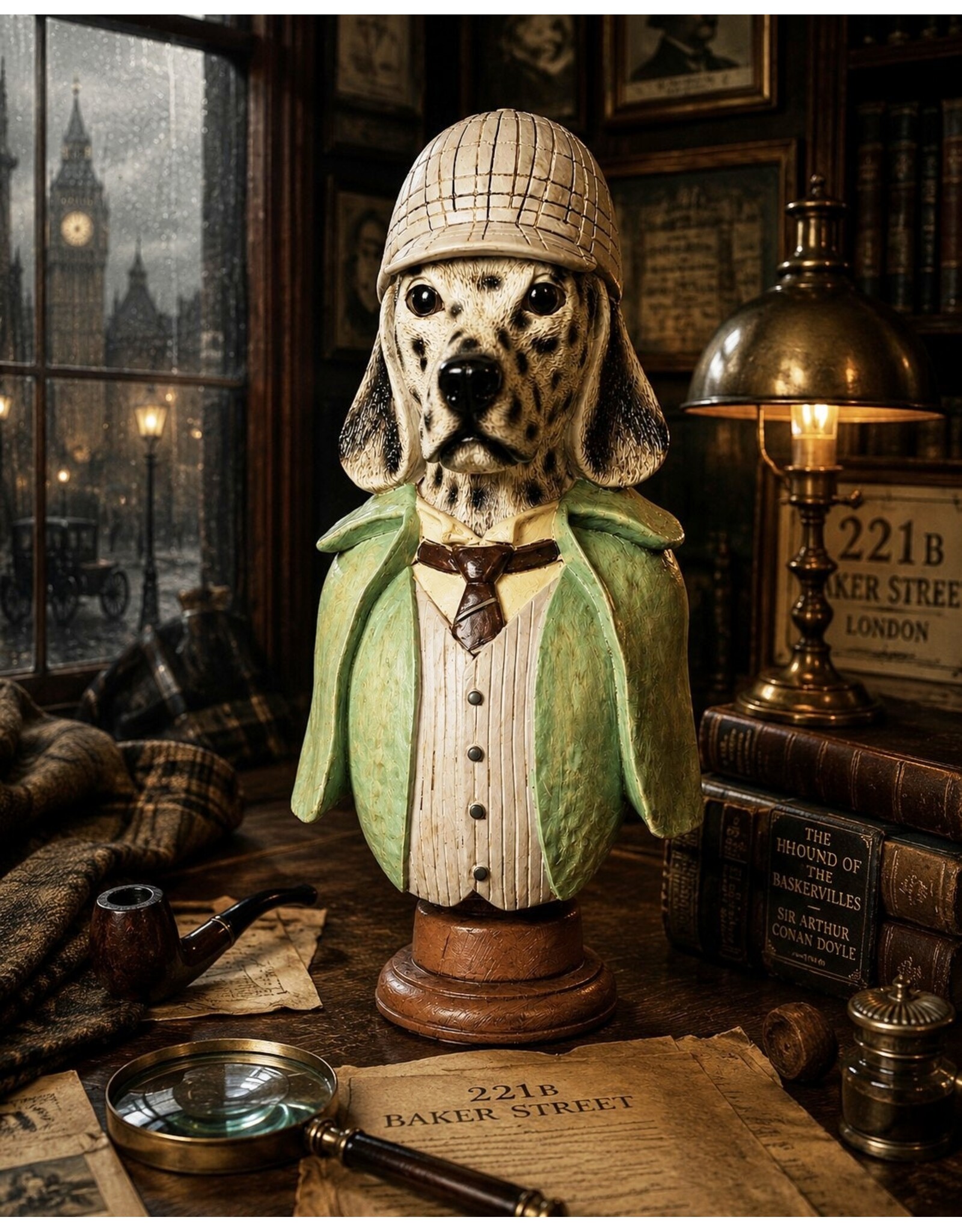 C&E Giftware Figurines Collectables - Dalmatian Dog Dressed as Sherlock Holmes  Bust 40cm