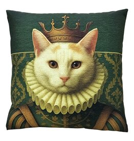 C&E Decorative Cushion White Cat Queen 45 x 45 cm