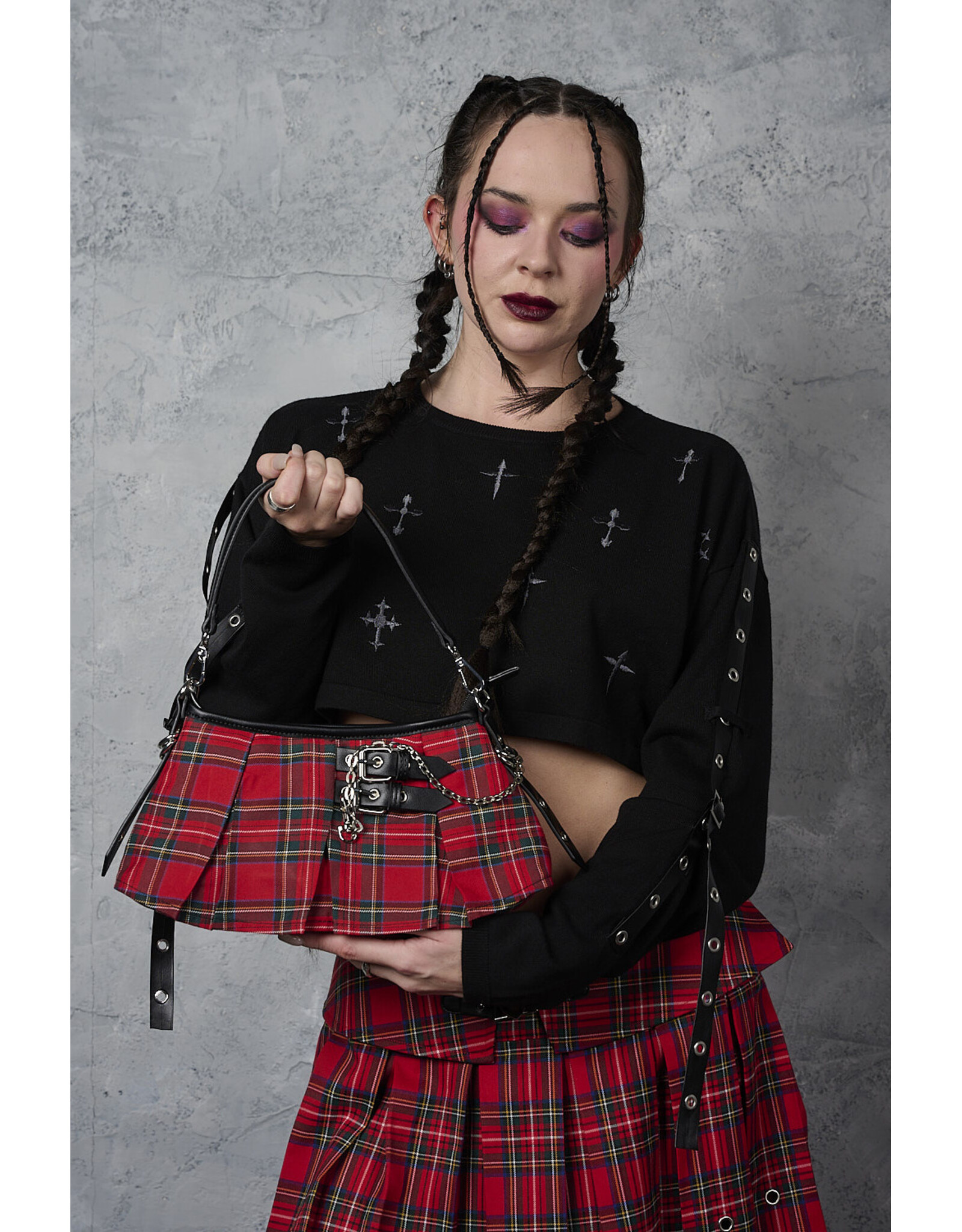 Banned Gothic Tassen Steampunk Tassen - Banned Anarchy Kilt Handtas rood