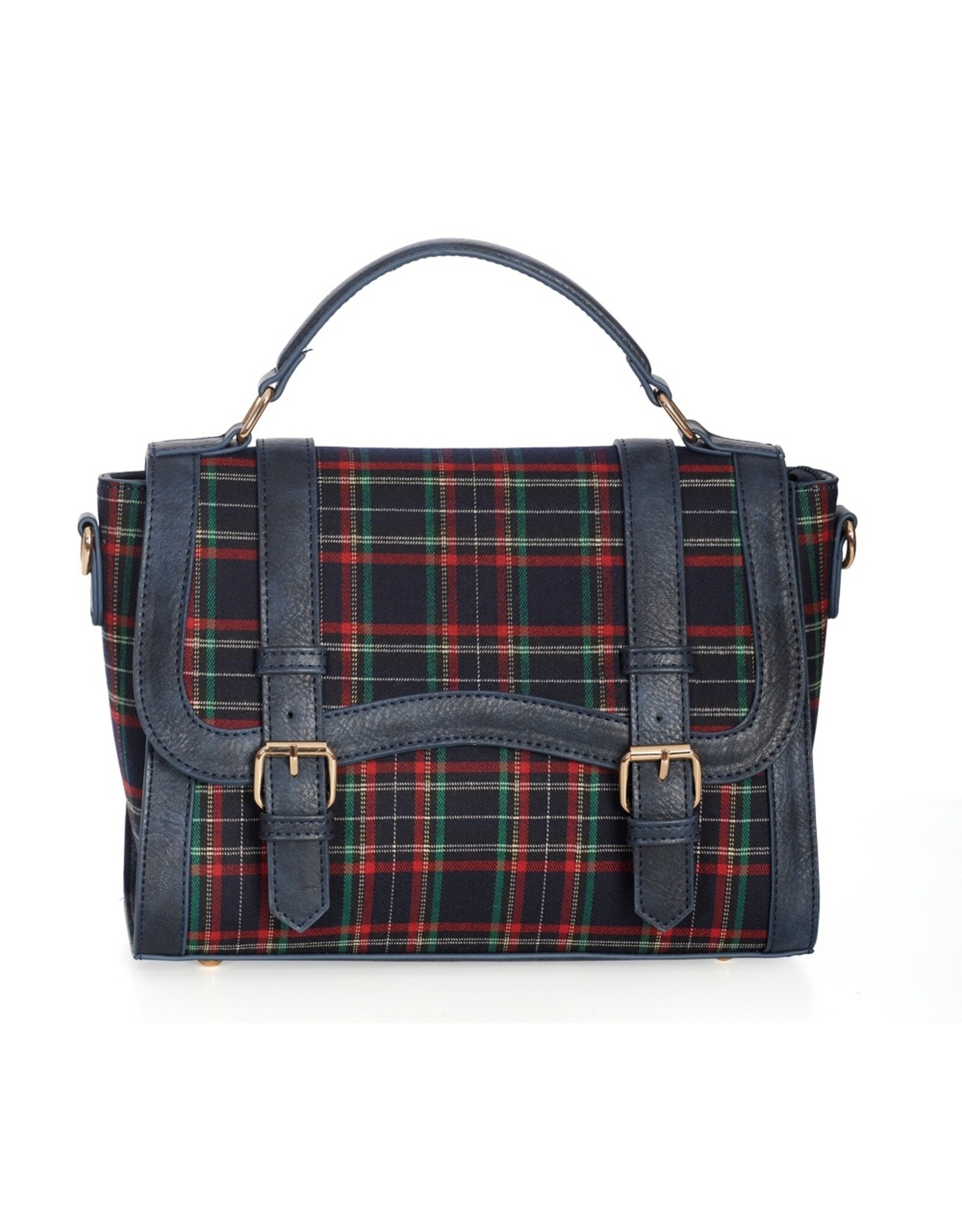 Tom & Eva Fashion bags - Banned Joy to The World handbag with Scottish tartan navy