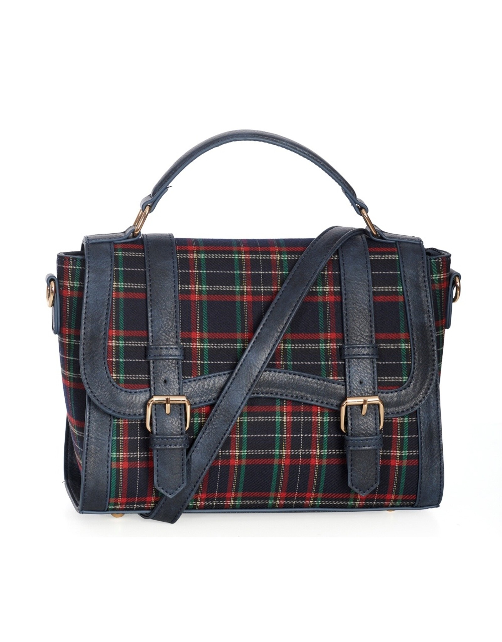 Tom & Eva Fashion bags - Banned Joy to The World handbag with Scottish tartan navy
