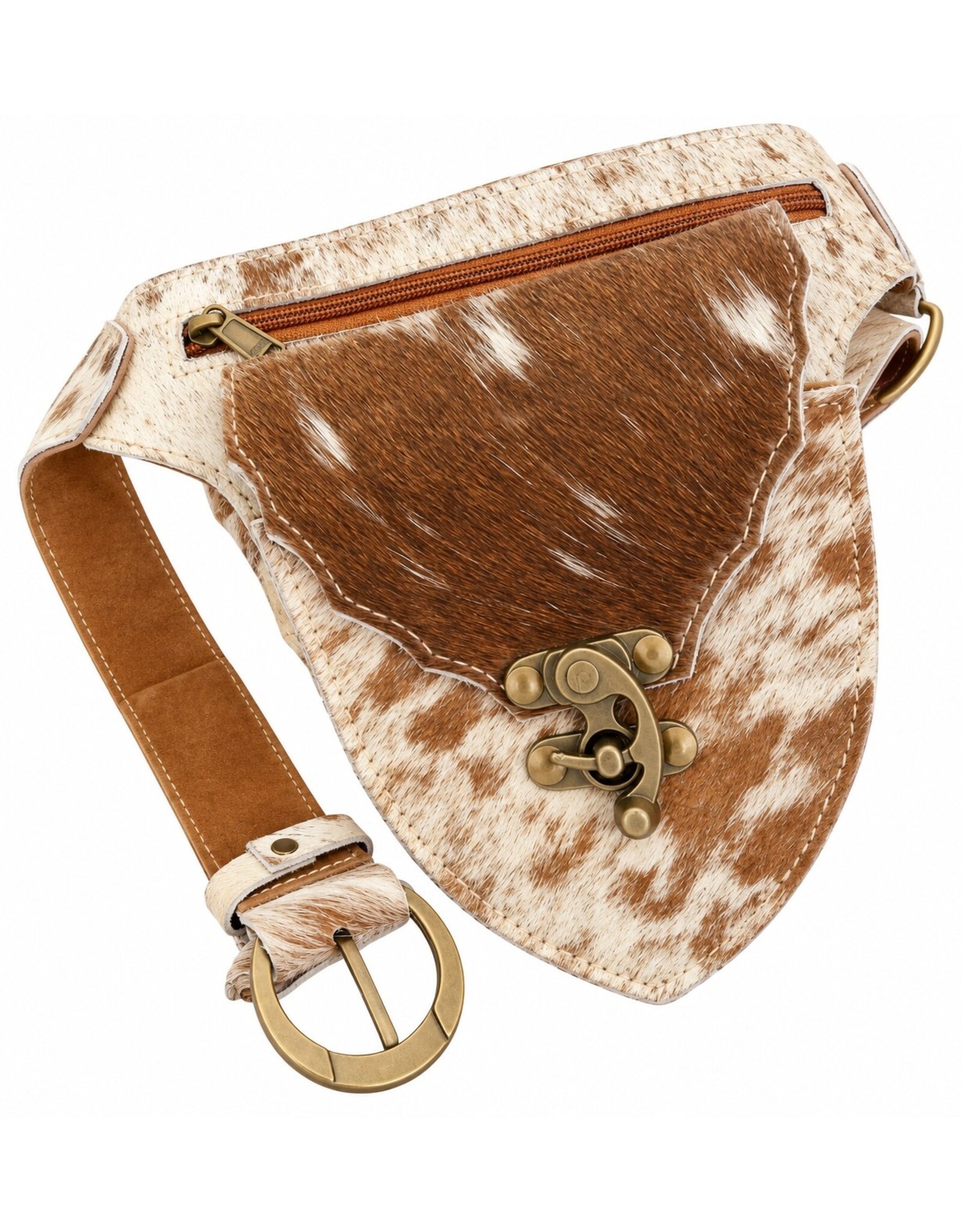 Trukado Leren Festivaltasjes, heuptassen en riemtassen -  Koeienhuid Heuptas  met Vintage Haakje bruin/beige