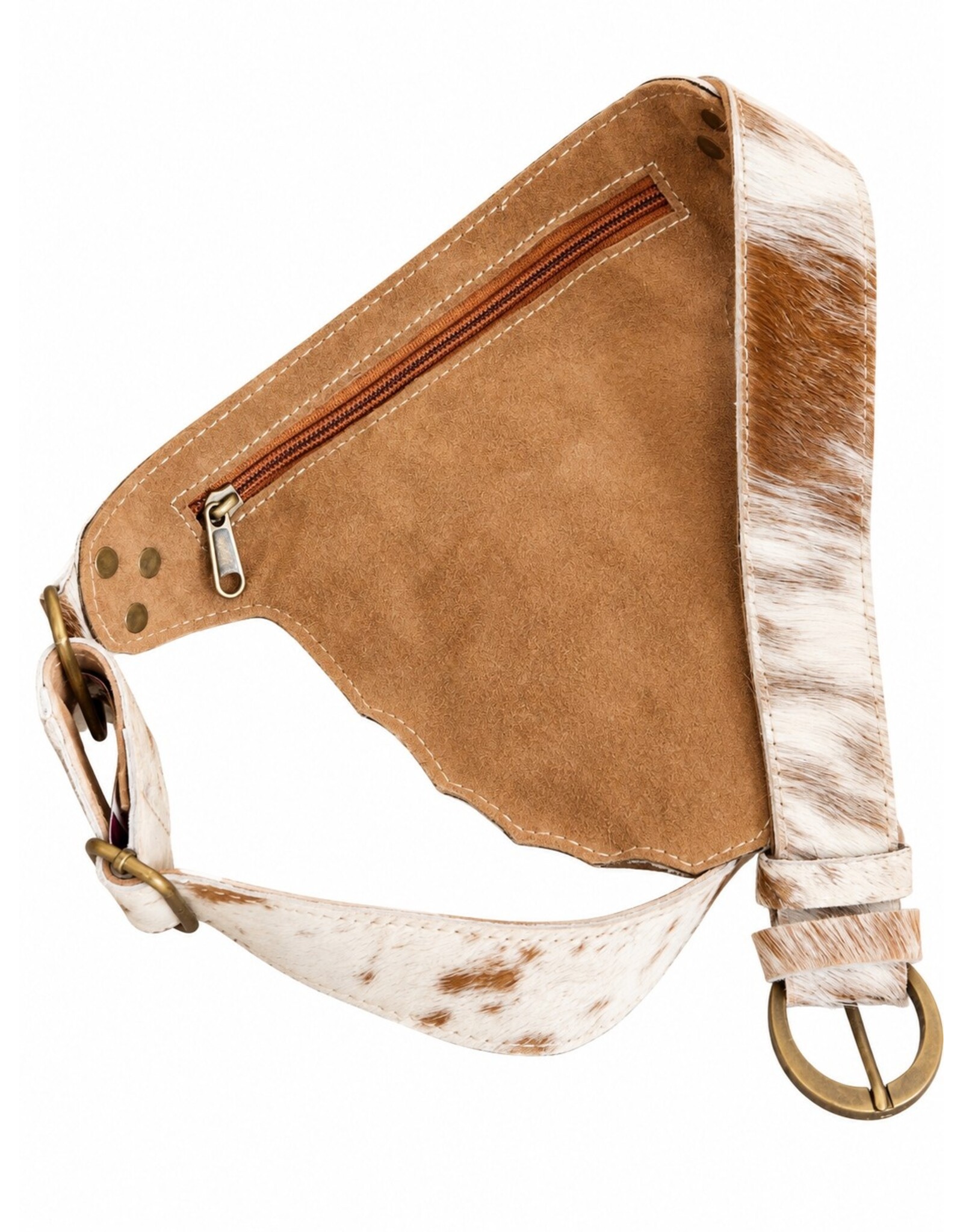 Trukado Leren Festivaltasjes, heuptassen en riemtassen -  Koeienhuid Heuptas  met Vintage Haakje bruin/beige