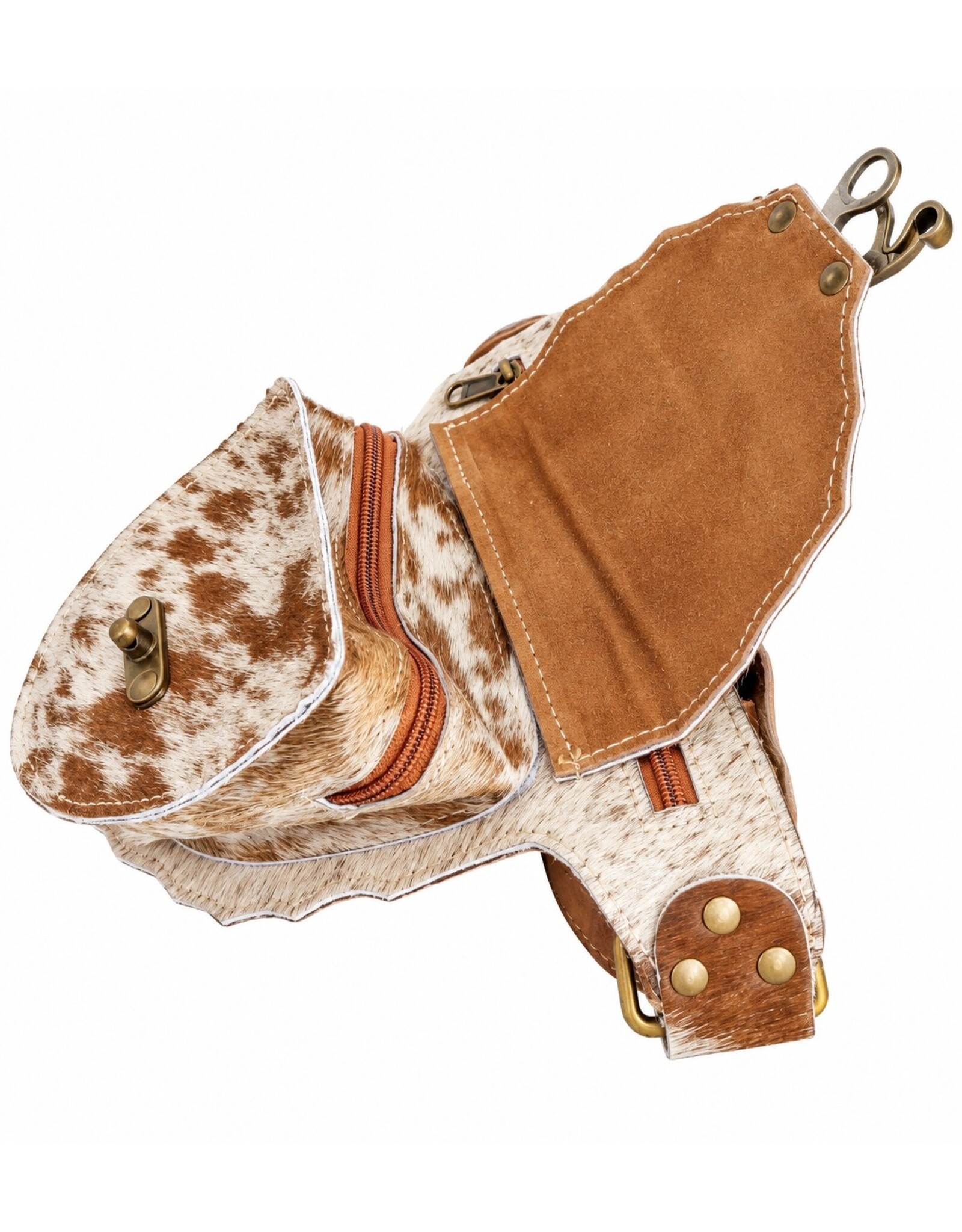 Trukado Leren Festivaltasjes, heuptassen en riemtassen -  Koeienhuid Heuptas  met Vintage Haakje bruin/beige