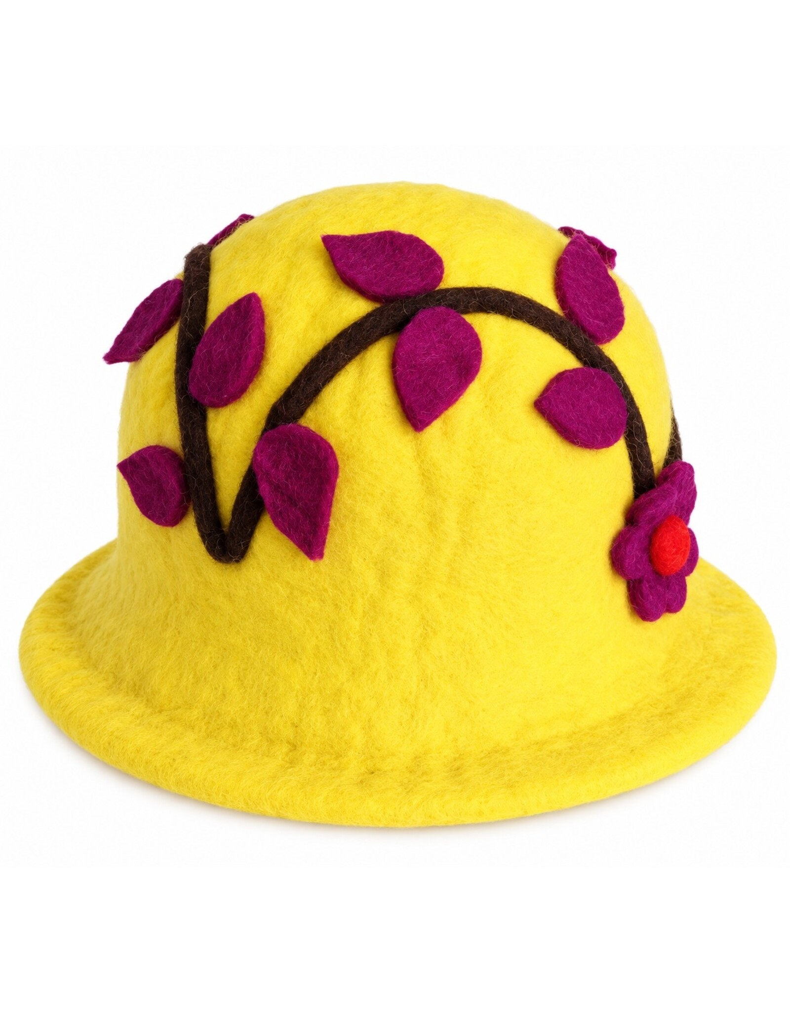 Trukado Miscellaneous - Felt hat - Sauna cap with Flower and Leaves (yellow)