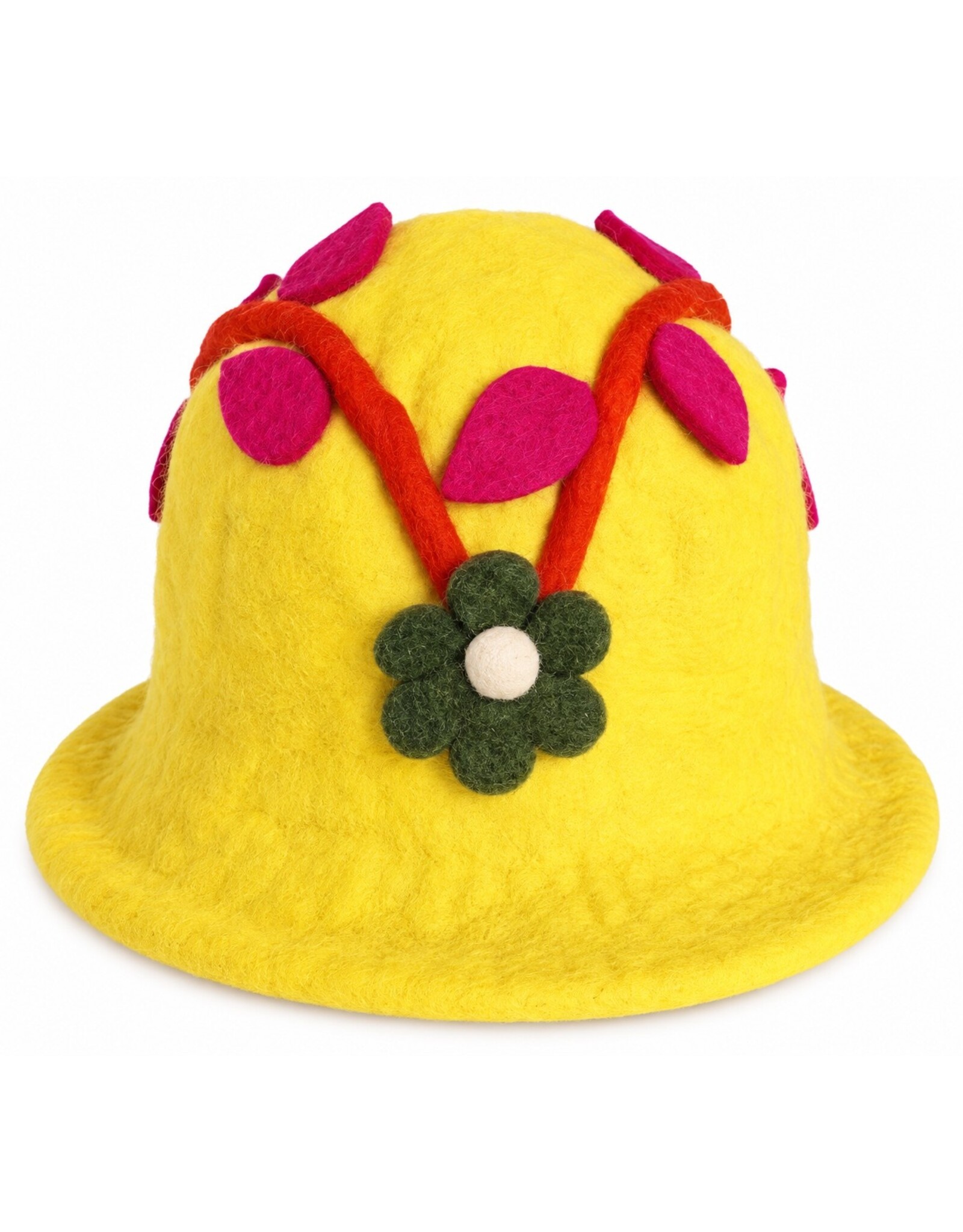 Trukado Miscellaneous - Felt hat - Sauna cap with Green Flower and Leaves (yellow)