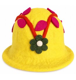Trukado Felt hat - Sauna cap with Green Flower and Leaves (yellow)