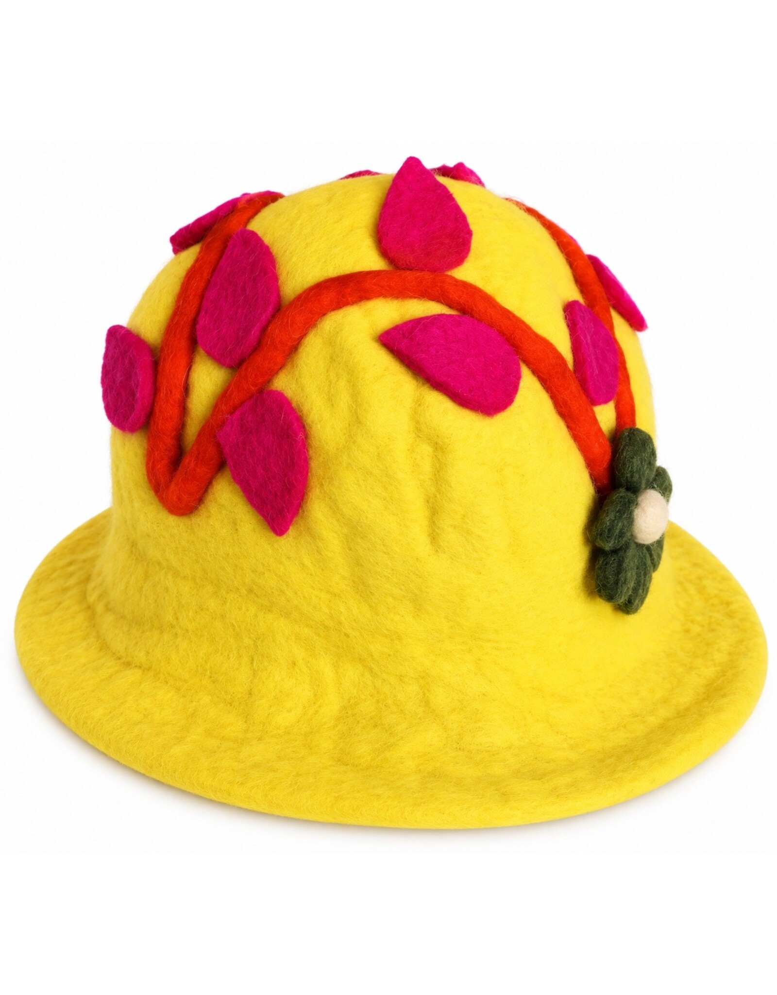 Trukado Miscellaneous - Felt hat - Sauna cap with Green Flower and Leaves (yellow)