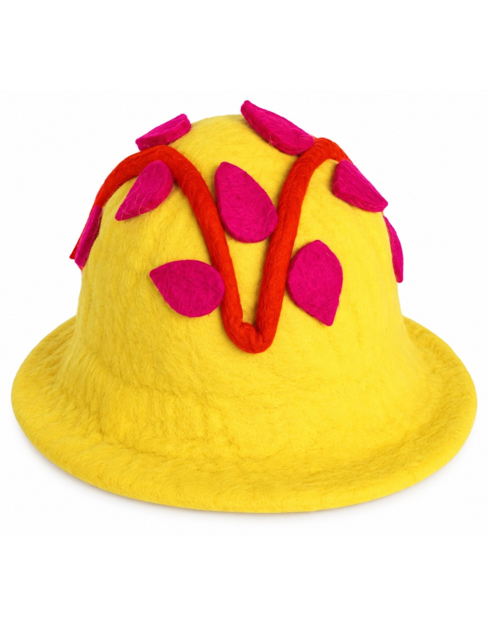 Trukado Miscellaneous - Felt hat - Sauna cap with Green Flower and Leaves (yellow)