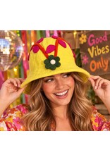 Trukado Miscellaneous - Felt hat - Sauna cap with Green Flower and Leaves (yellow)