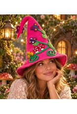 Trukado Miscellaneous - Pink Felt Pointed Hat with Pumpkins and Mushrooms
