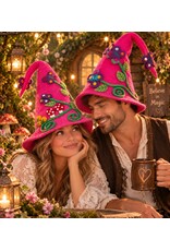 Trukado Miscellaneous - Pink Felt Pointed Hat with Pumpkins and Mushrooms