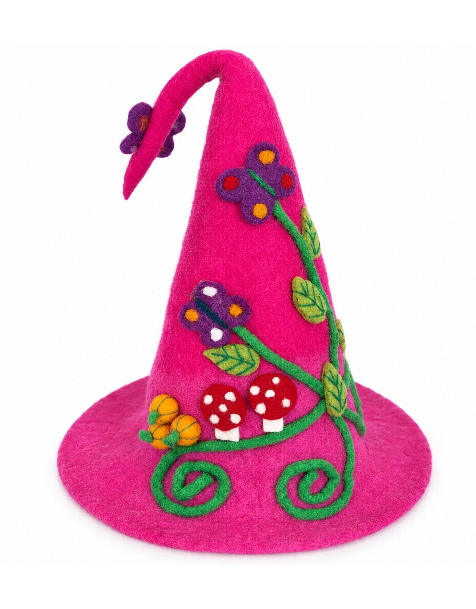 Trukado Miscellaneous - Roze Vilten Punthoed met Pompoenen en Paddenstoelen