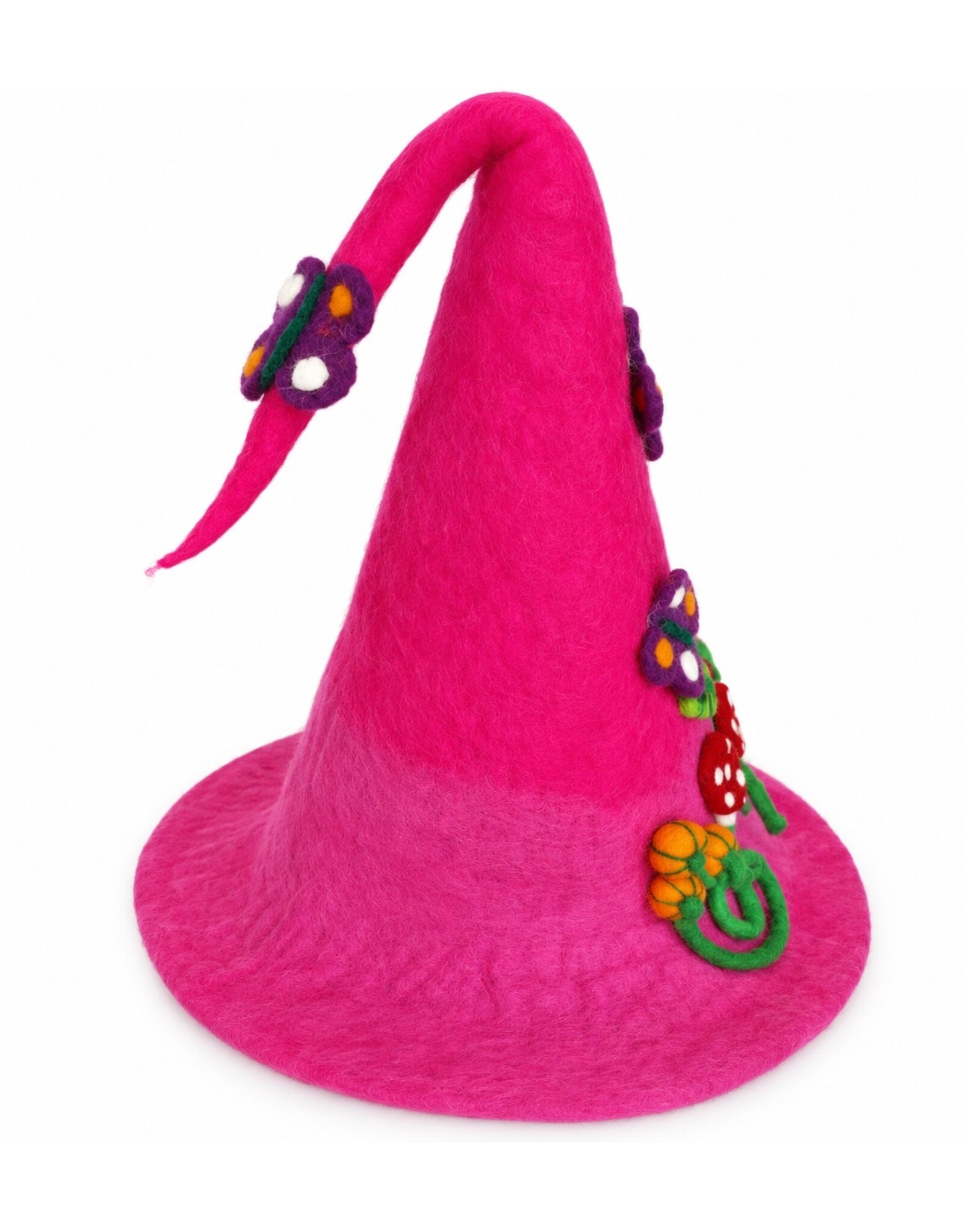Trukado Miscellaneous - Roze Vilten Punthoed met Pompoenen en Paddenstoelen