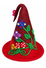 Trukado Miscellaneous - Felt Pointed Hat with Pumpkins and Mushrooms, burgundy red