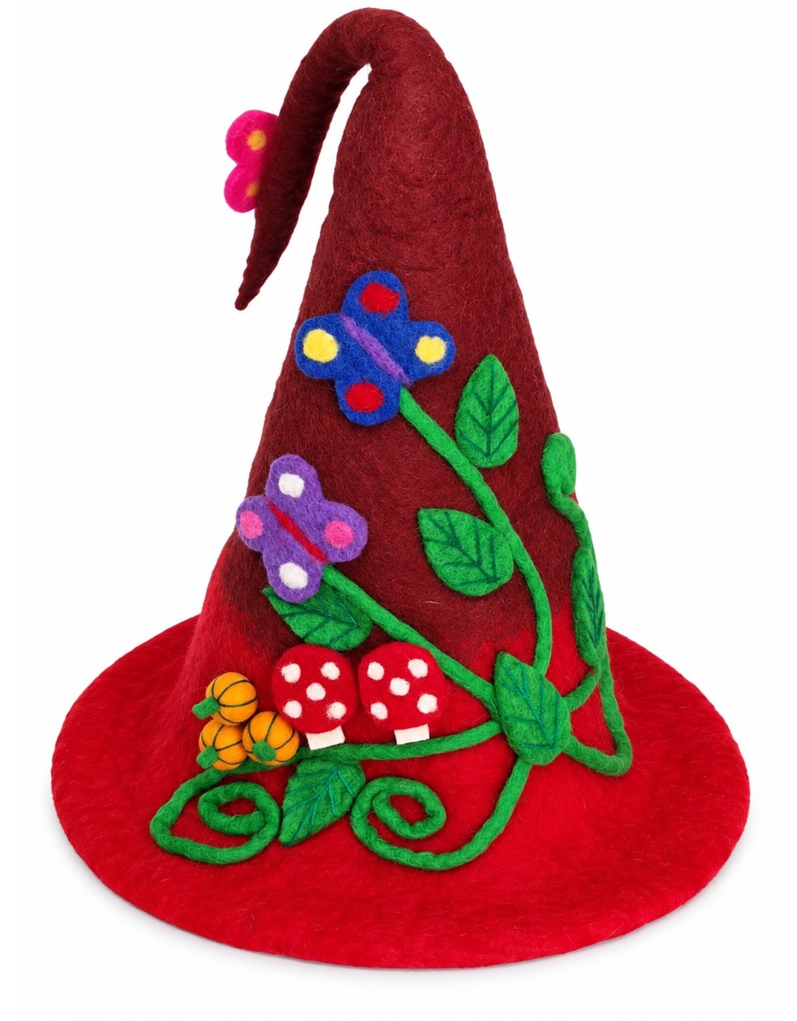 Trukado Miscellaneous - Vilten Punthoed met Pompoenen en Paddenstoelen bordeauxrood