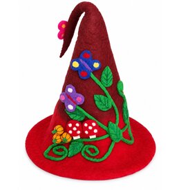 Trukado Vilten Punthoed met Pompoenen en Paddenstoelen bordeauxrood