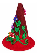 Trukado Miscellaneous - Felt Pointed Hat with Pumpkins and Mushrooms, burgundy red