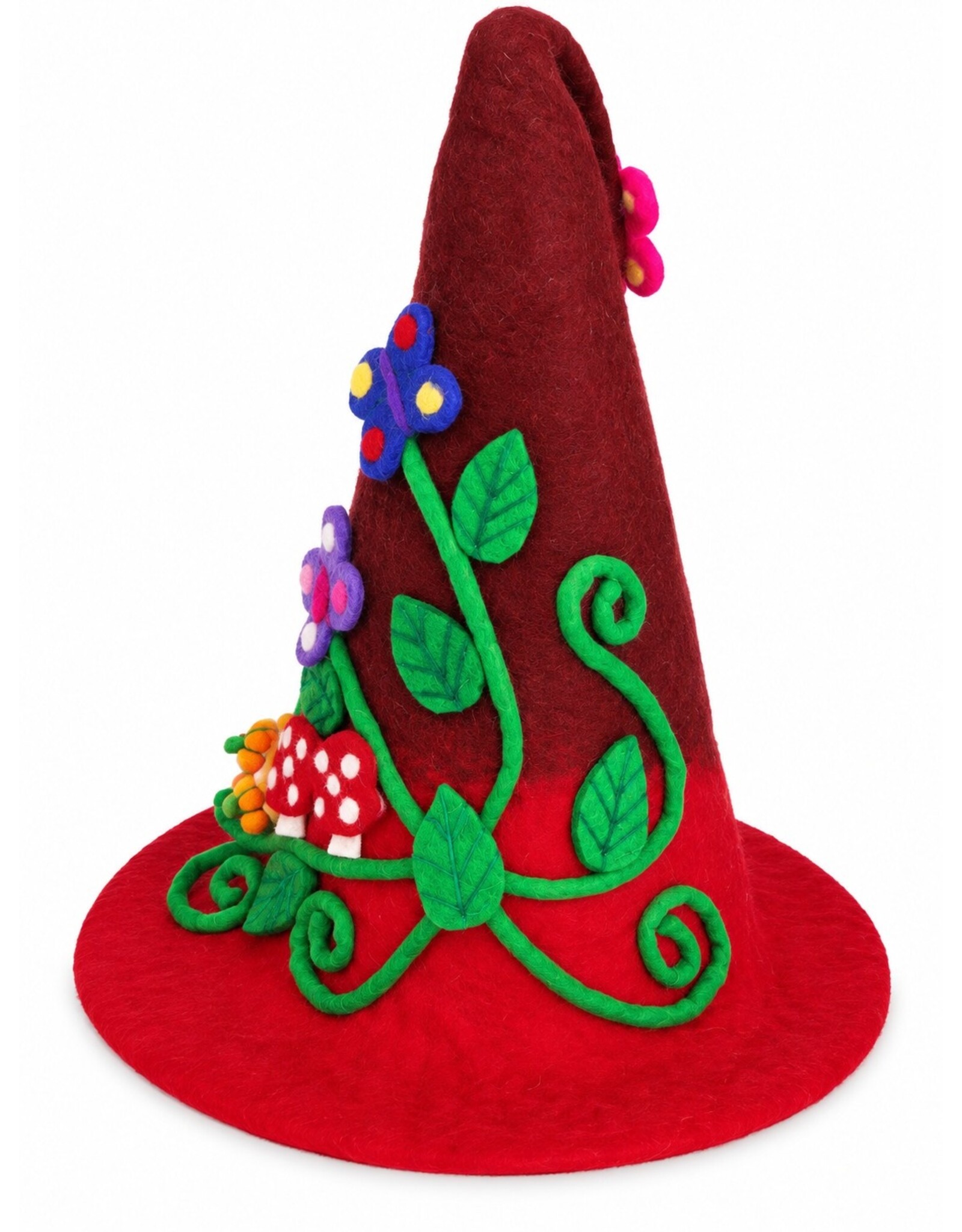 Trukado Miscellaneous - Felt Pointed Hat with Pumpkins and Mushrooms, burgundy red