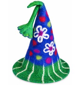 Trukado Felt Pointed Hat with Flowers Blue-green