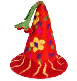 Trukado Felt Pointed Hat with Flowers Orange