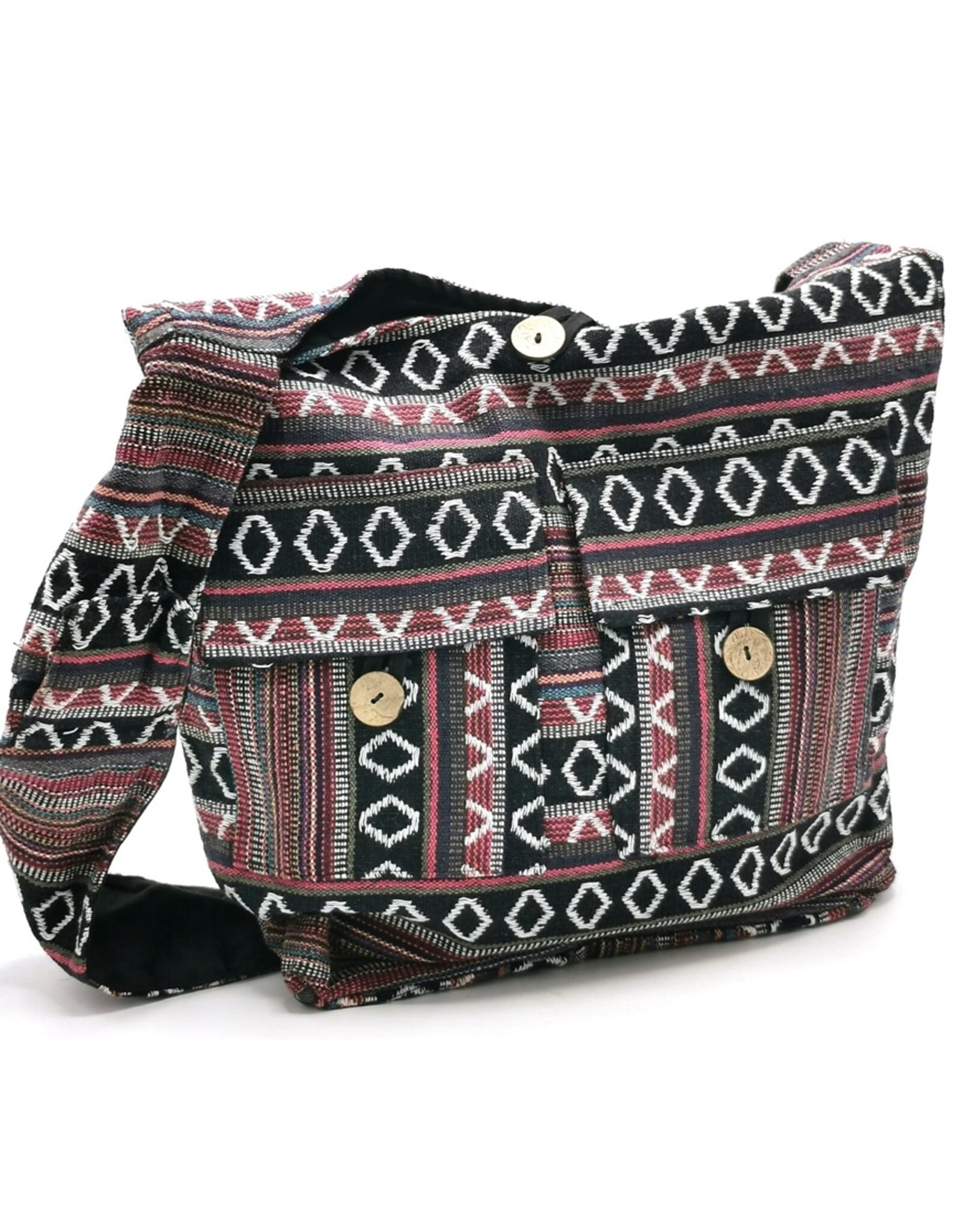 Trukado Fashion bags - Hobo bag Woven Fabric with Ethnic Pattern Bordeaux/black