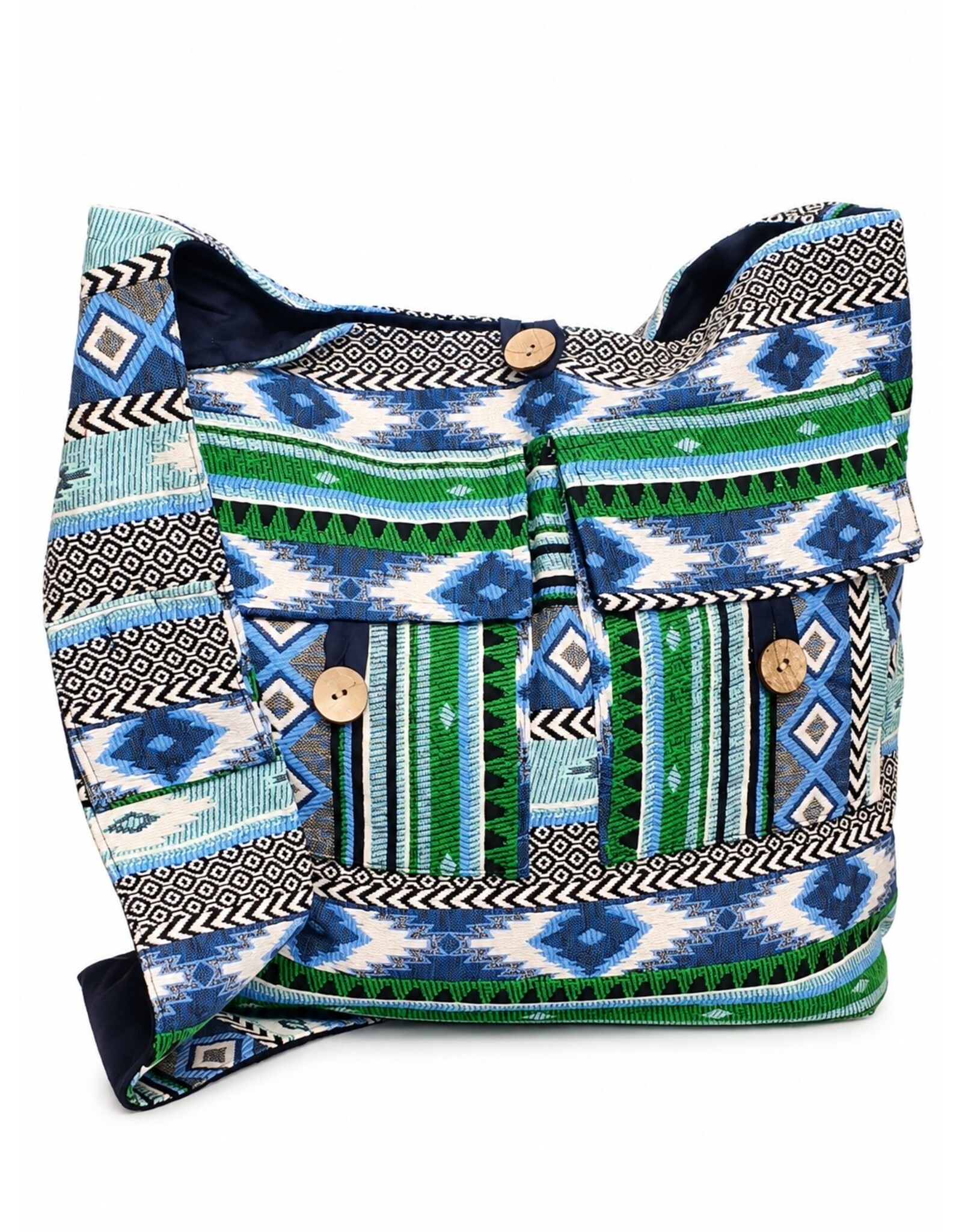 Trukado Modieus - Hobotas Geweven Stof met Etnisch Patroon Groenblauw