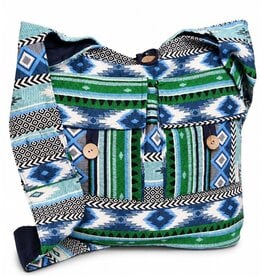 Trukado Hobo bag Woven Fabric with Ethnic Pattern  Green-blue