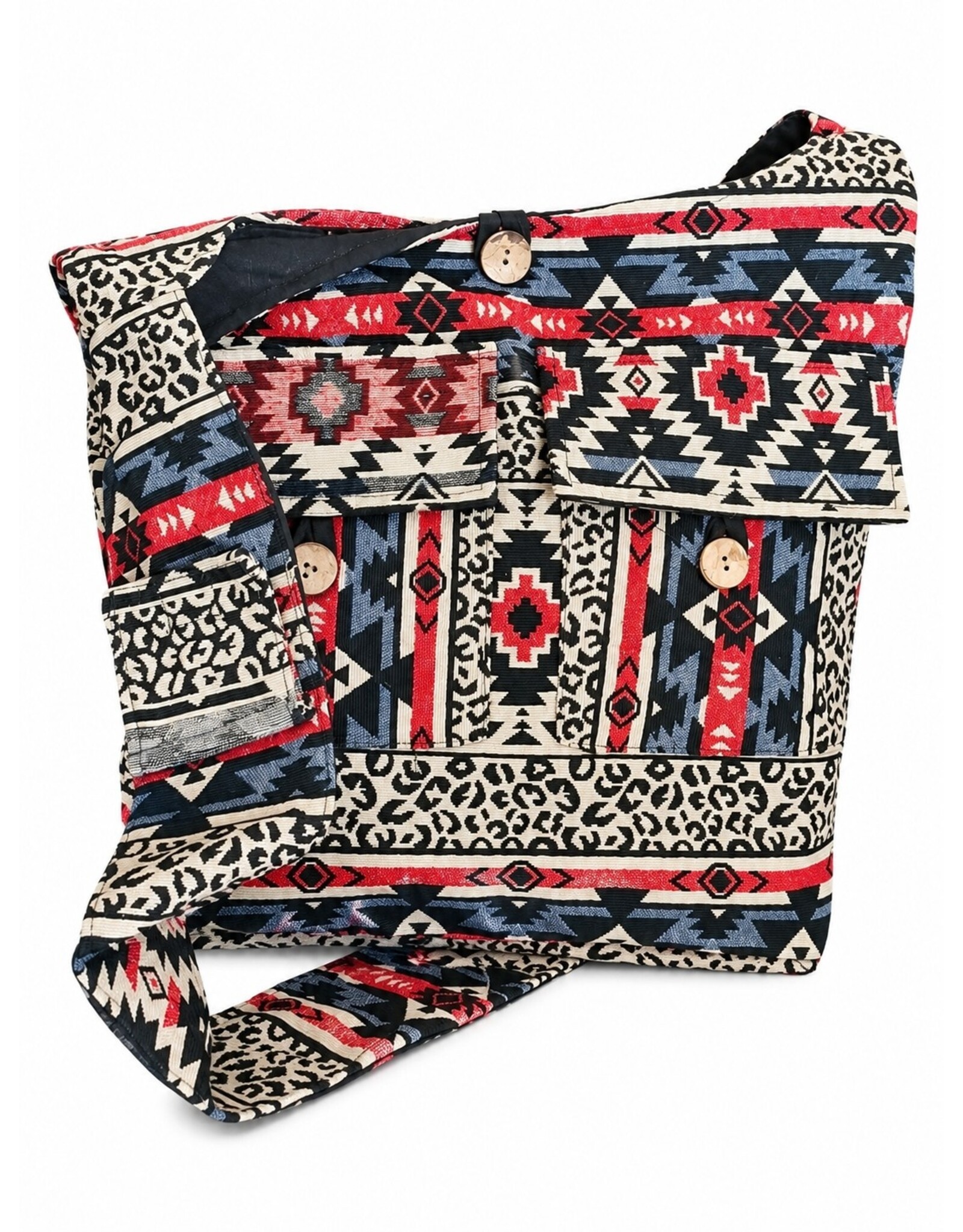 Trukado Fashion bags - Hobo bag Woven Fabric with Ethnic Pattern  Beige-red-black