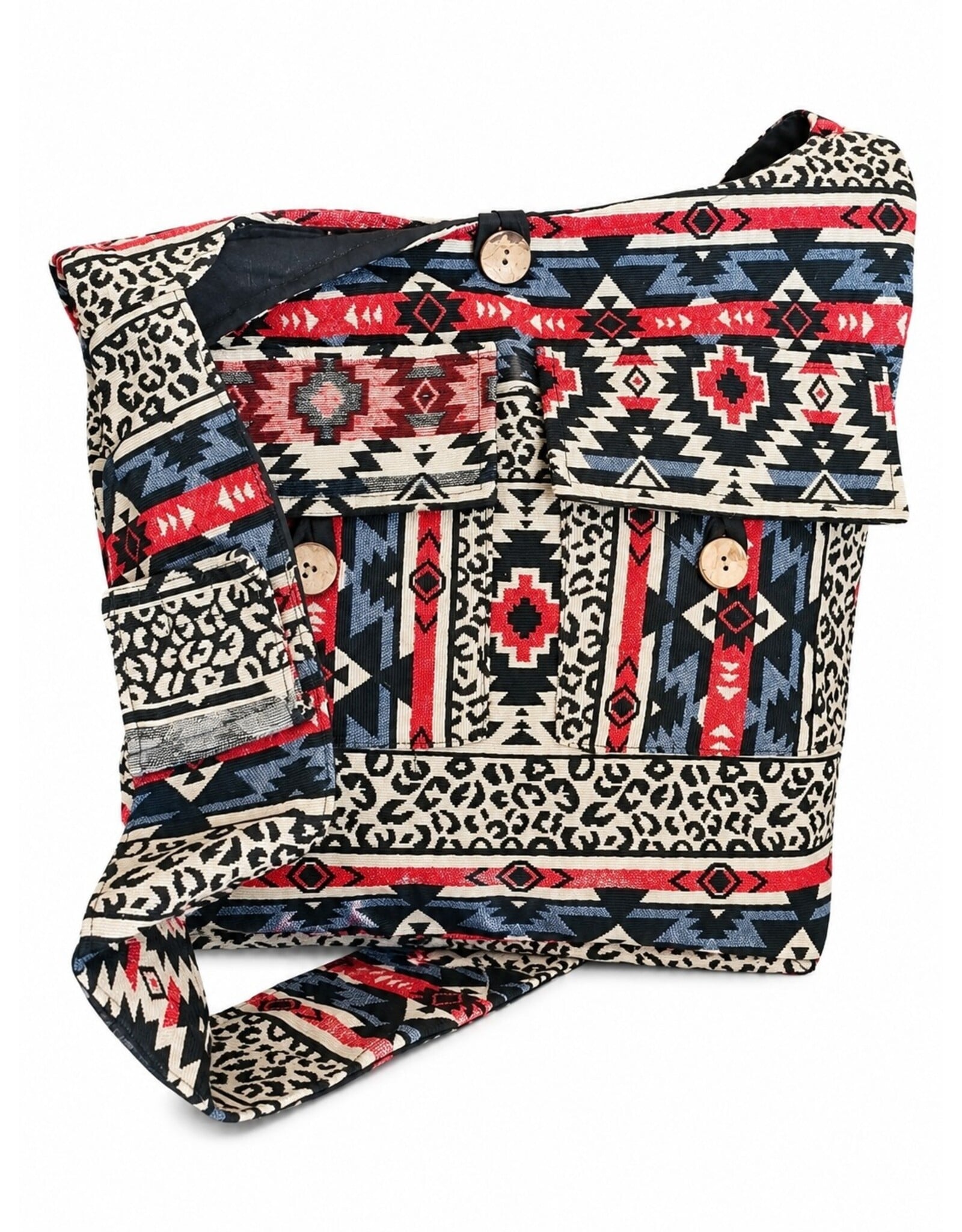 Trukado Modieus - Hobotas Geweven Stof met Etnisch Patroon Beige-rood-zwart
