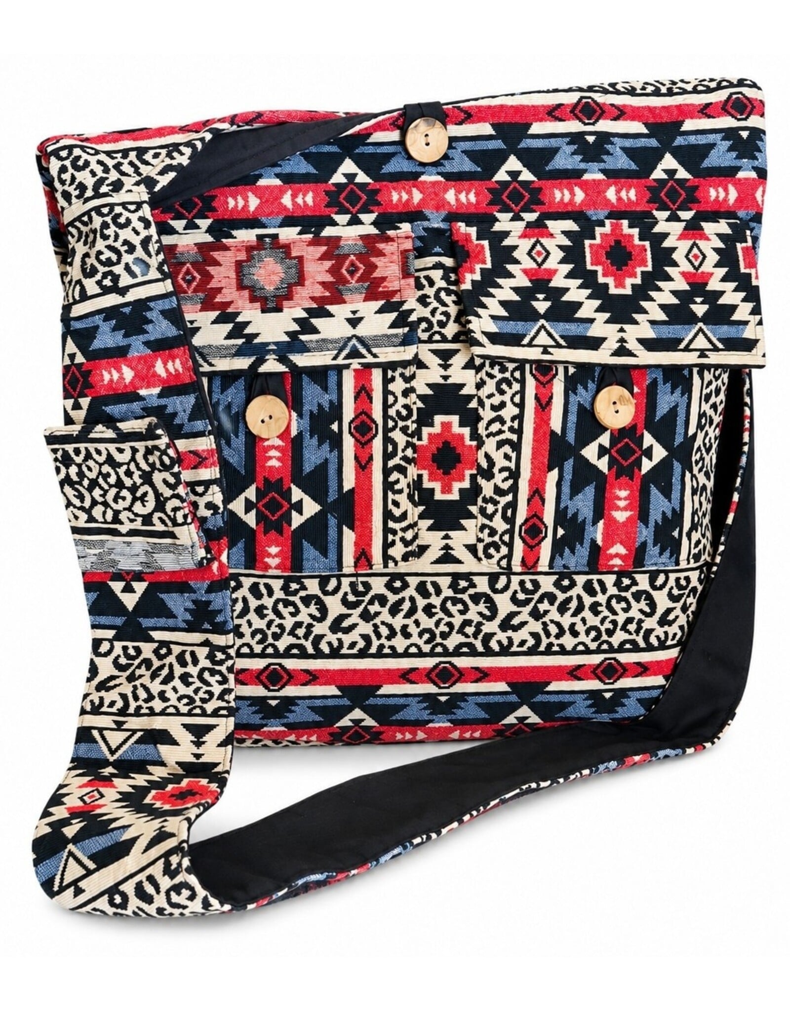 Trukado Modieus - Hobotas Geweven Stof met Etnisch Patroon Beige-rood-zwart