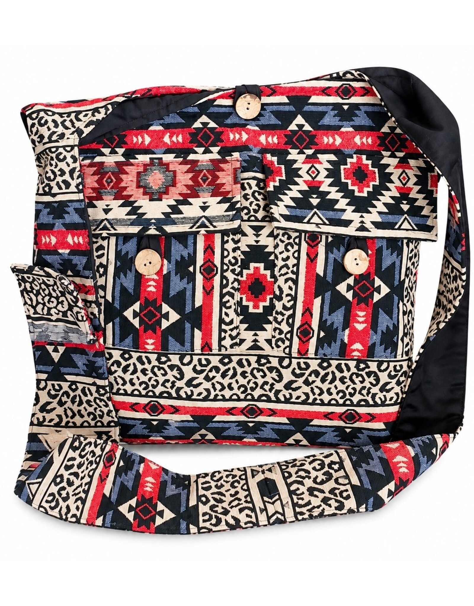 Trukado Fashion bags - Hobo bag Woven Fabric with Ethnic Pattern  Beige-red-black