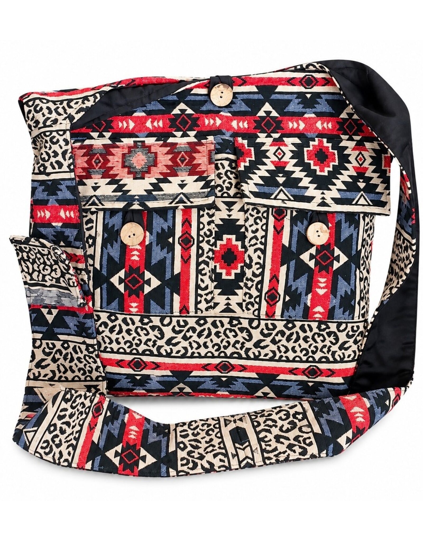 Trukado Modieus - Hobotas Geweven Stof met Etnisch Patroon Beige-rood-zwart