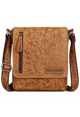 HillBurry Leren tassen - HillBurry Leren Schoudertas met Bloemenmotief Naturel