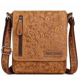 HillBurry HillBurry Leren Schoudertas met Bloemenmotief Naturel