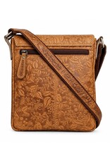 HillBurry Leren tassen - HillBurry Leren Schoudertas met Bloemenmotief Naturel
