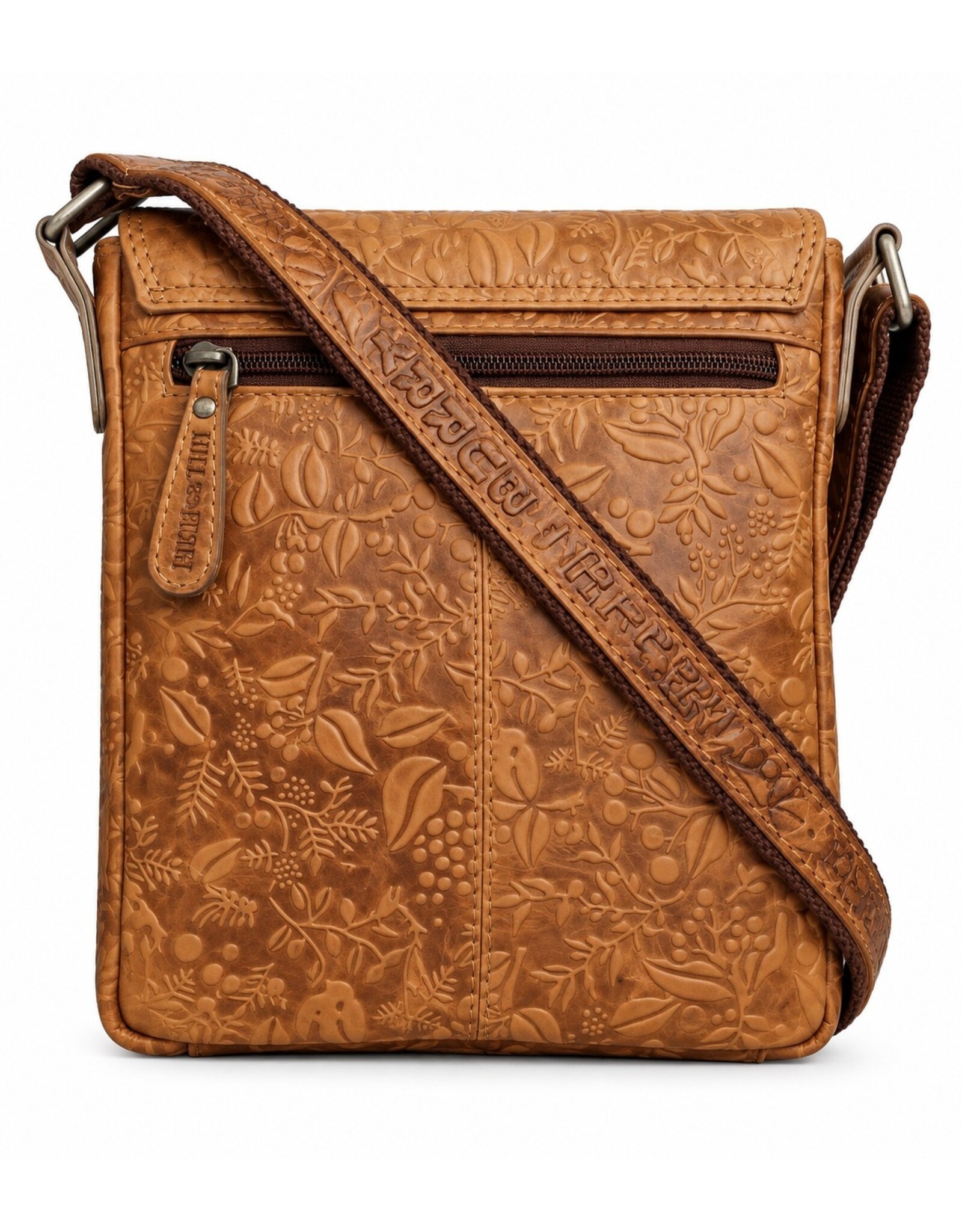 HillBurry Leren tassen - HillBurry Leren Schoudertas met Bloemenmotief Naturel