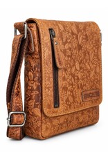 HillBurry Leren tassen - HillBurry Leren Schoudertas met Bloemenmotief Naturel