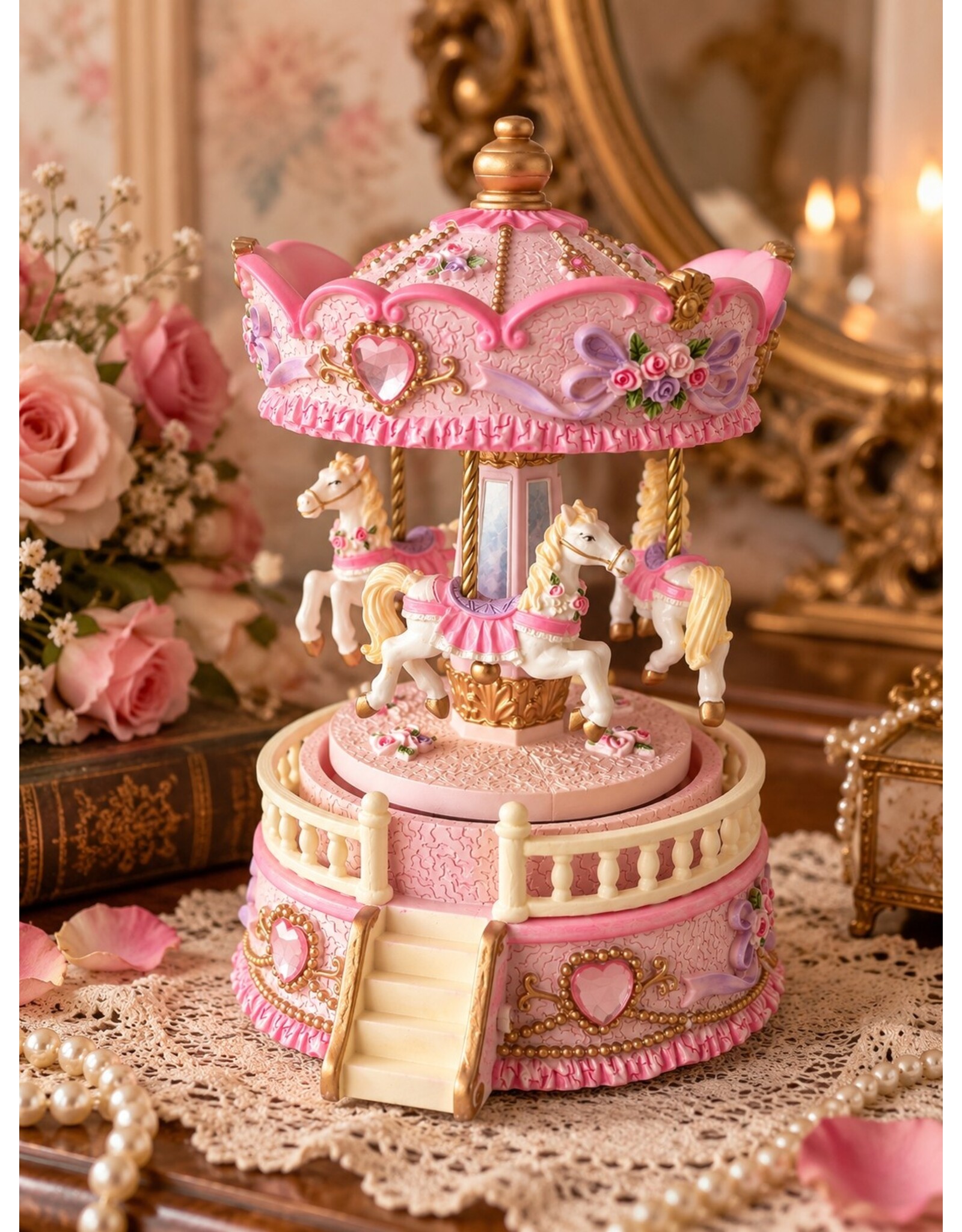 Trukado Giftware & Lifestyle - Music box Vintage Carousel Pink (small)