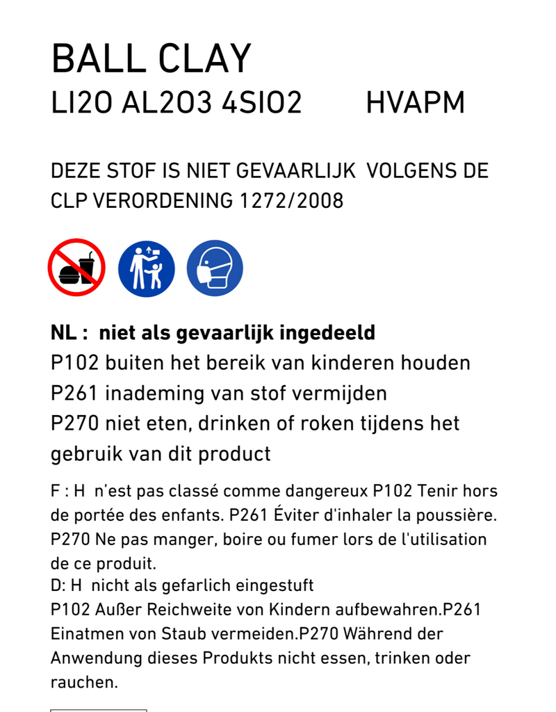 ball clay HVA PM extra wit - vet  2.5 kg